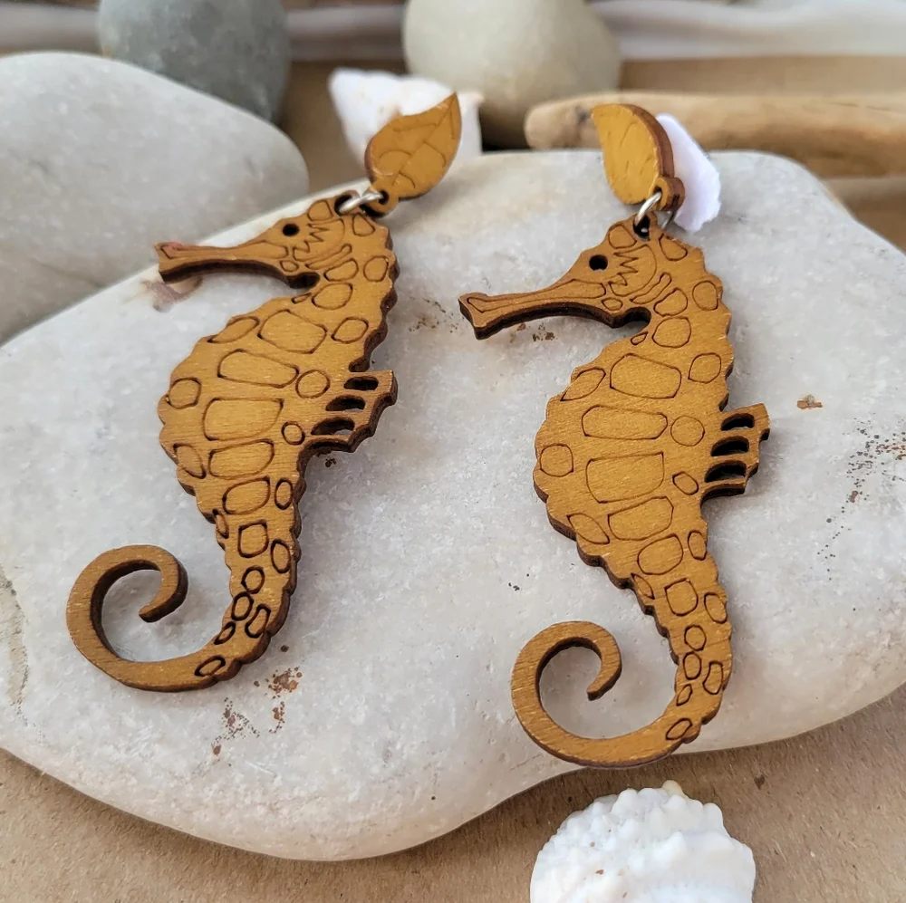Handmade Seahorse Wooden Earrings - Picture 5 of 5
